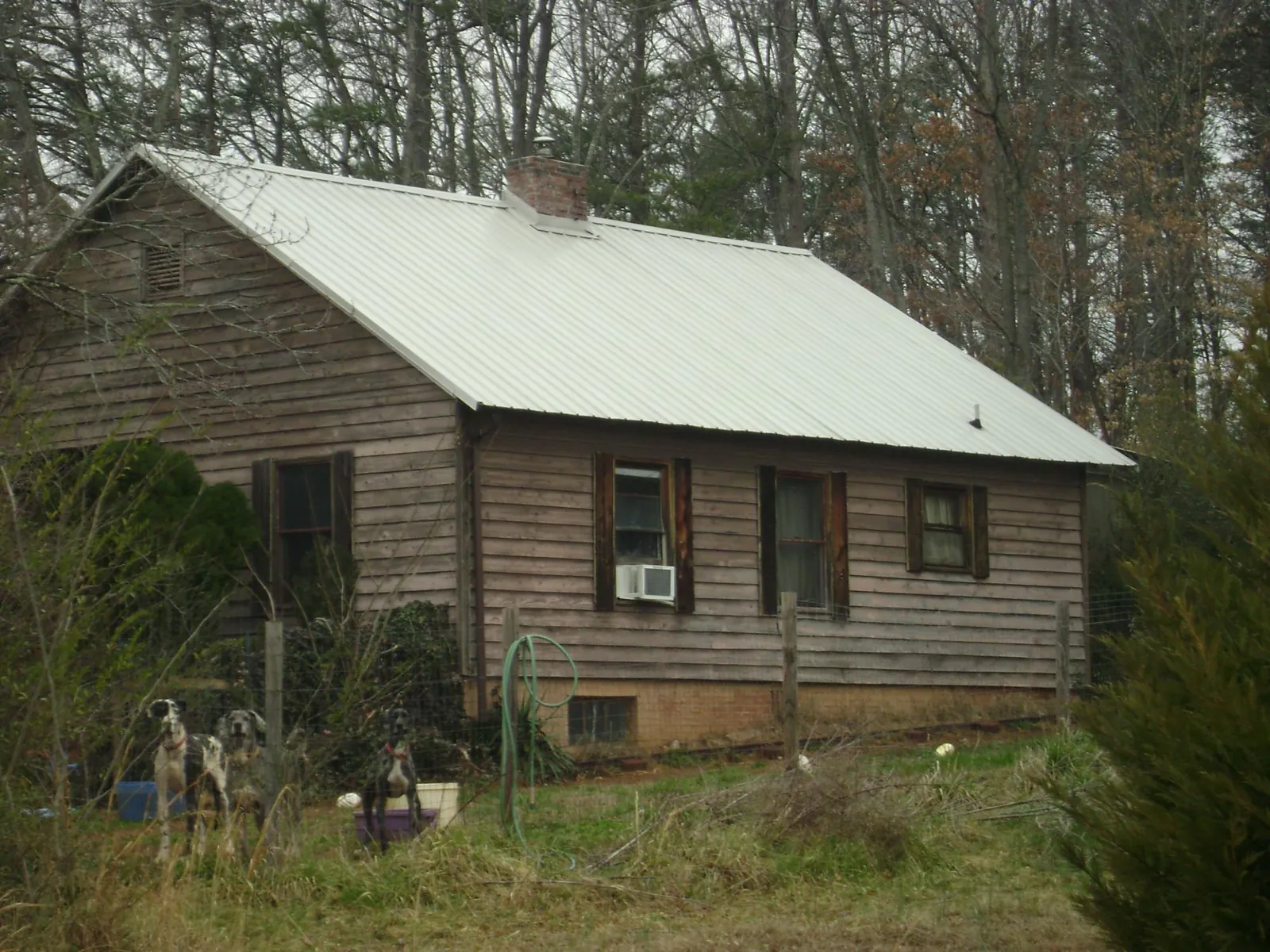 White metal roof on an old wood sided farmhouse, from a Asphalt Shingle Roof Repair job in Lucas
